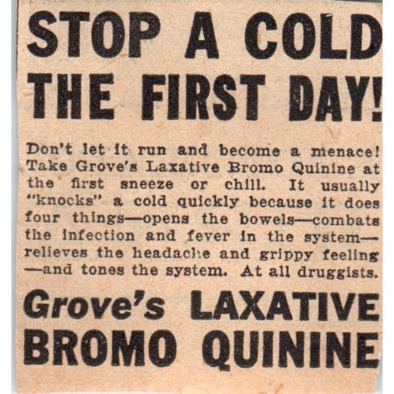 Grove's Laxative Bromo Quinine 1935 Minneapolis Journal Advertisement AE7-H2