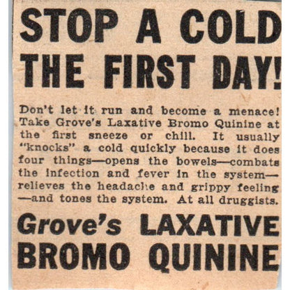 Grove's Laxative Bromo Quinine 1935 Minneapolis Journal Advertisement AE7-H2