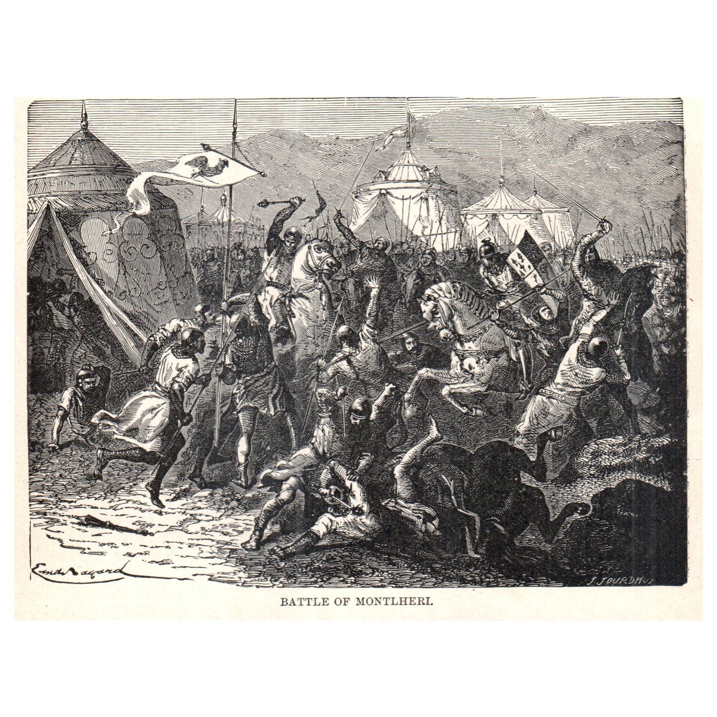 Battle of Montlhery 1911 Engraving Print AF5-7