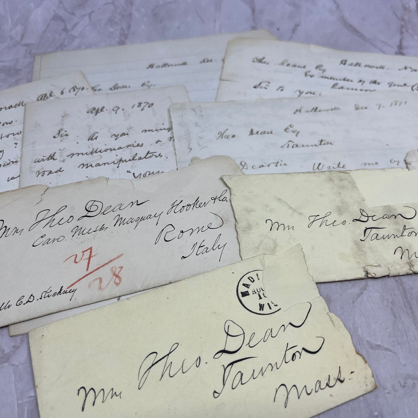 c1870 Correspondence Lot - Theo Dean Taunton MA - A.S. Washburn Hallowell ME D22