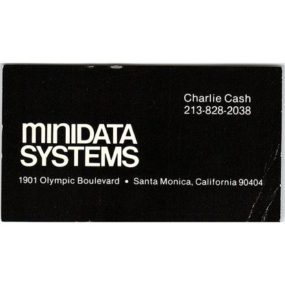 Charlie Cash Minidata Systems Santa Monica CA Vintage Business Card SD9-B2
