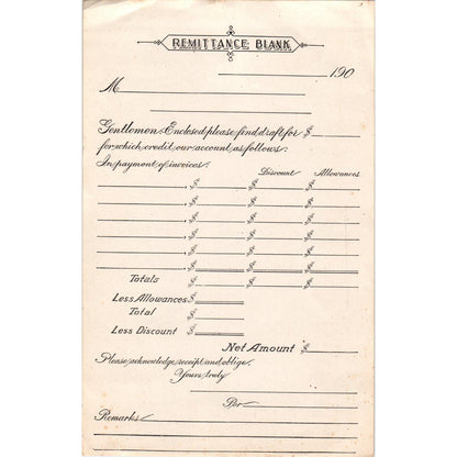 c1900 Remittance Blank Form Unused AF1-RR6