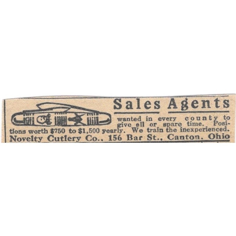 Novelty Cutlery Co Sales Agents Wanted Canton Ohio 1920 Ad AG2-S2