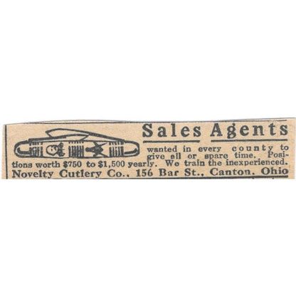 Novelty Cutlery Co Sales Agents Wanted Canton Ohio 1920 Ad AG2-S2