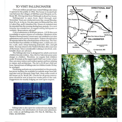 Vintage Frank Lloyd Wright Fallingwater Mill Run PA Travel Brochure TH2-O2