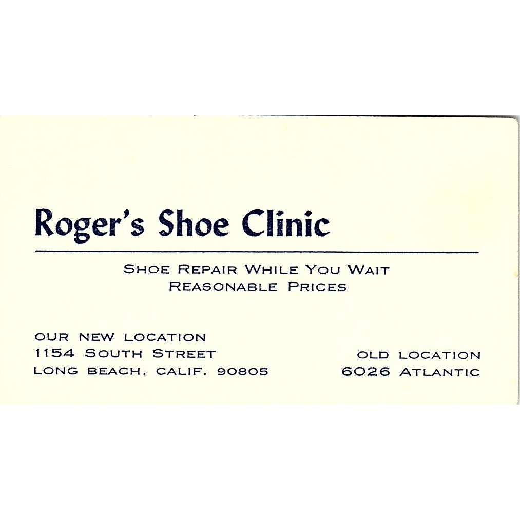 Roger's Shoe Clinic Shoe Repair Long Beach CA Vintage Business Card SB4-B8