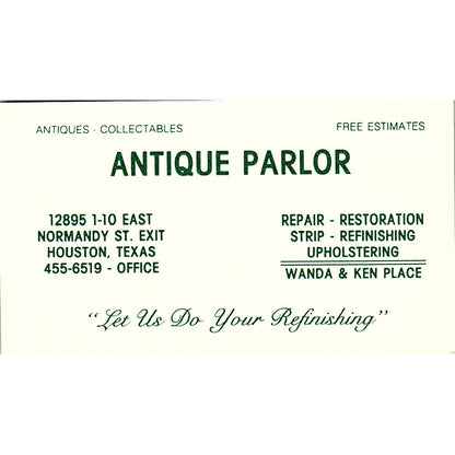 Antique Parlor Wanda & Ken Place Houston TX Vintage Business Card SE3-B16