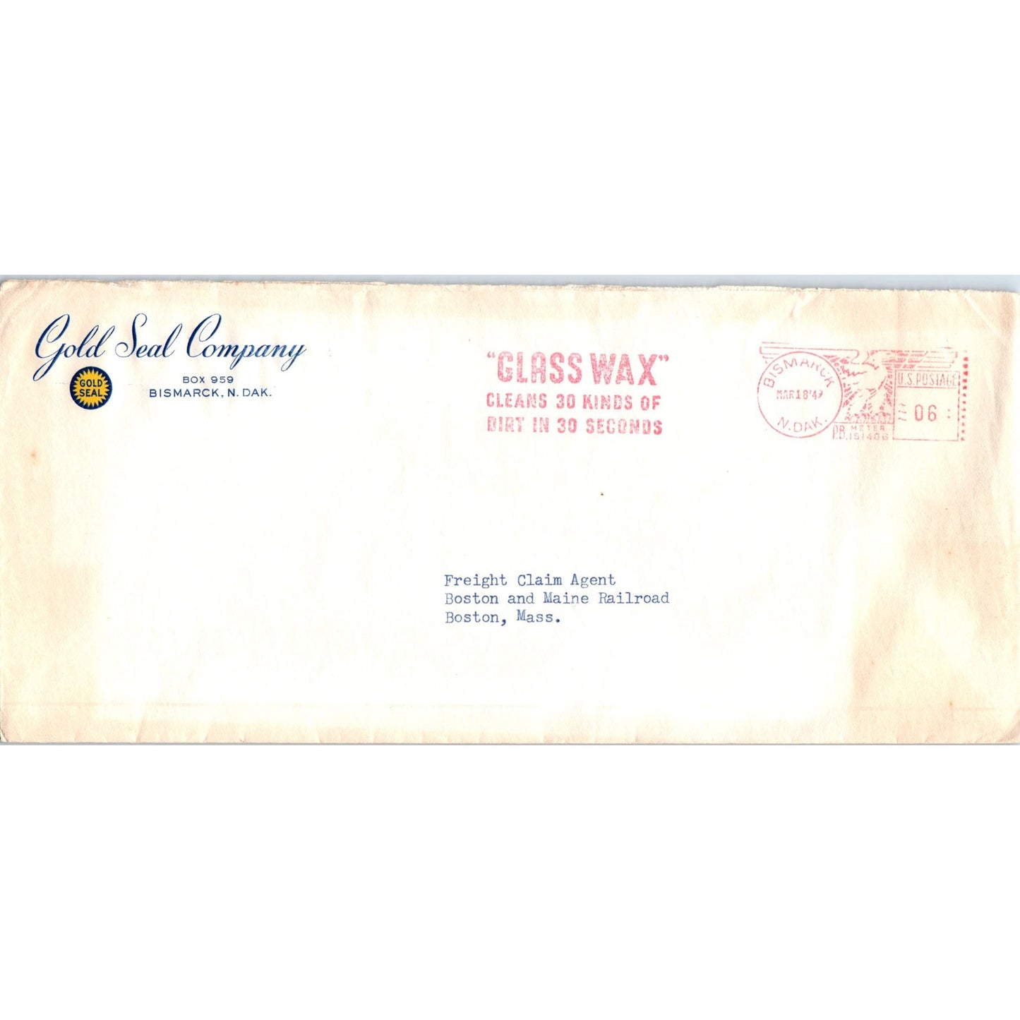 1949 Gold Seal Company Bismarck ND Postal Cover Envelope TH9-L2