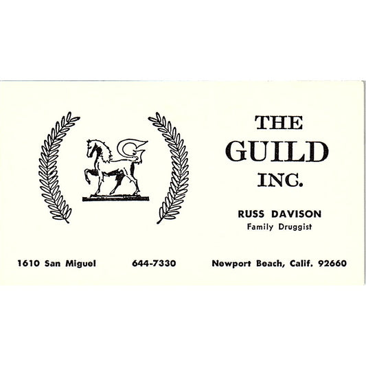 The Guild Inc., Russ Davison Family Druggist, San Miguel, CA Business Card Sf3-B7