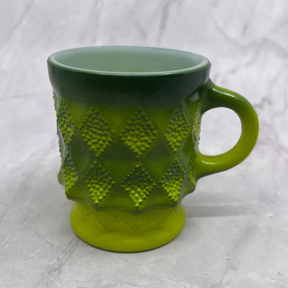 Vintage Fire King Ombre Green Kimberly Diamond Milk Glass Mug Cup TC5