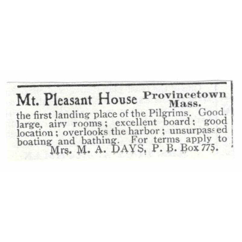 Mt. Pleasant House Provincetown MA M.A. Days 1918 Original Advertisement AE5-SV5