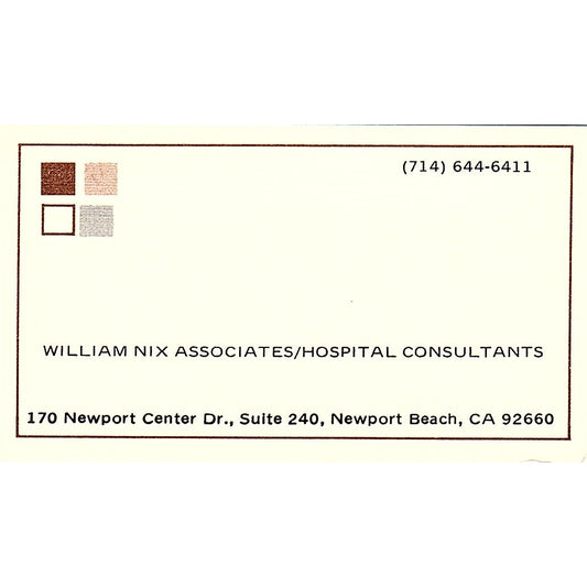 William Nix Associates/hospital Consultants CA Vintage Business Card SF3-B3