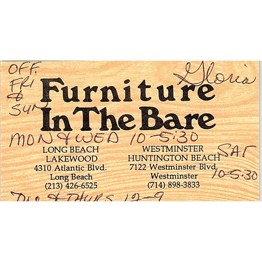 Furniture in the Bare Long Beach Westminster CA Vintage Business Card SC9-B5