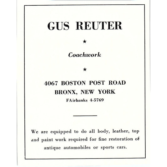 Gus Reuter Coachwork Bronx New York 1950 Ad AF6-M7