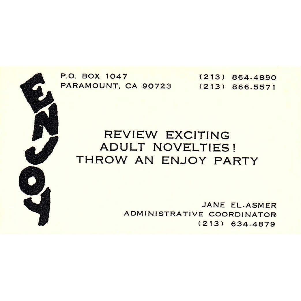 Enjoy Adult Novelties Jane El-Asmer Paramount CA Vintage Business Card SF3-B2