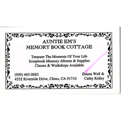 Auntie Em's Memory Book Cottage Emma Wall, Kelley Chino CA Business Card SC9-B10