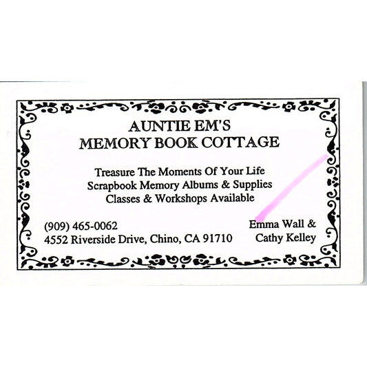 Auntie Em's Memory Book Cottage Emma Wall, Kelley Chino CA Business Card SC9-B10
