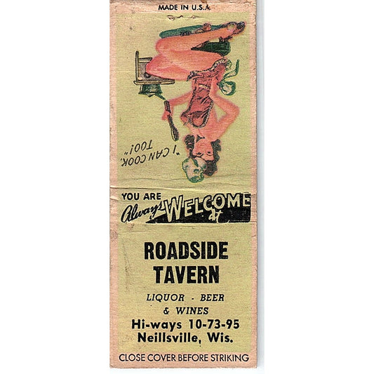 Roadside Tavern Neillsville WI Pinup Vintage Matchbook Cover SC7-Y9