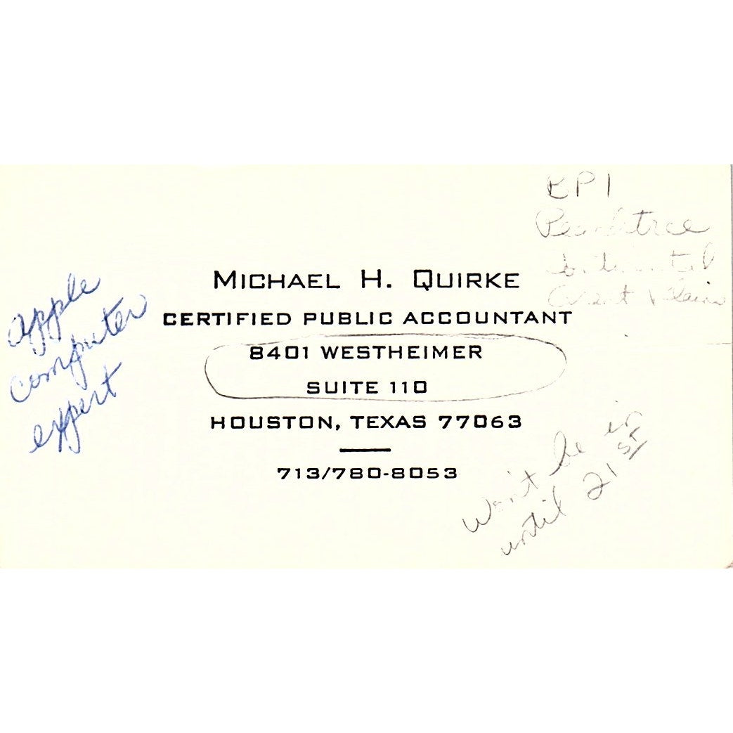 Michael H Quirke CPA Houston Vintage Business Card SD9-B1