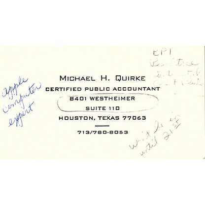 Michael H Quirke CPA Houston Vintage Business Card SD9-B1