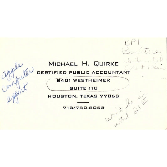 Michael H Quirke CPA Houston Vintage Business Card SD9-B1