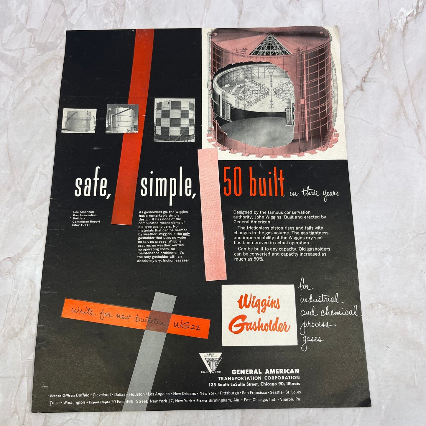 Wiggins Gasholder General American Transport Corp Chicago 1951 Magazine Ad FL610