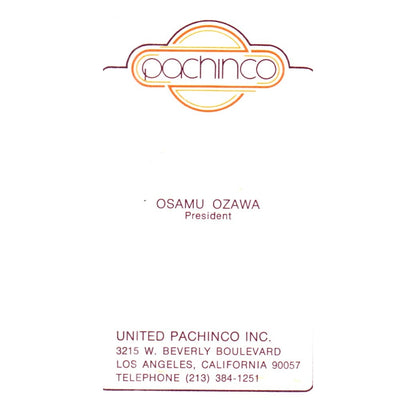 Vintage United Pachinco Inc. Osamu Ozawa Los Angeles CA Business Card SF3-B1
