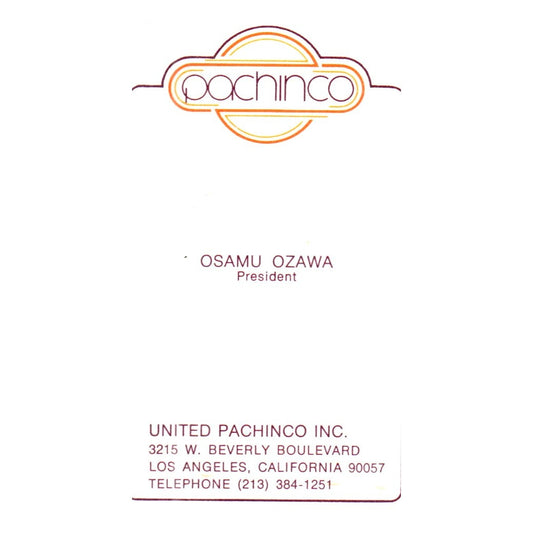 Vintage United Pachinco Inc. Osamu Ozawa Los Angeles CA Business Card SF3-B1
