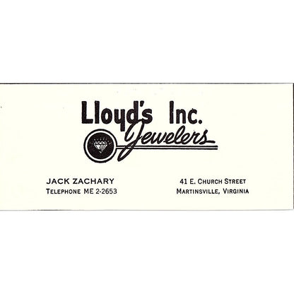 Lloyd's Jewelers Inc Jack Zachary 41 E Church St Martinsville VA 1960s Ad AG2-M3