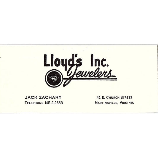 Lloyd's Jewelers Inc Jack Zachary 41 E Church St Martinsville VA 1960s Ad AG2-M3