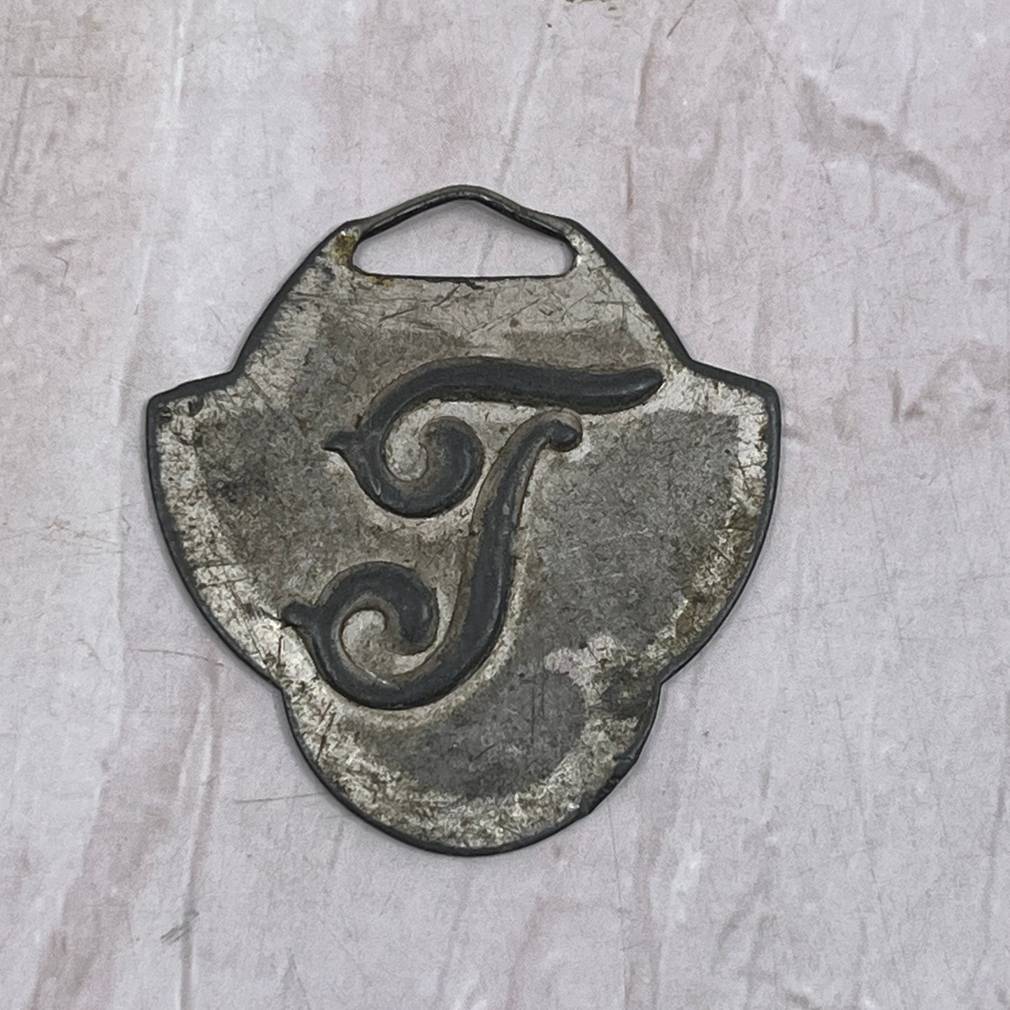 Vintage Tin Monogrammed "T" Embossed Keychain SF4