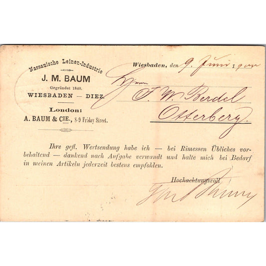 J.M. Baum Wiesbaden - Diez Otterberg 1900 German Reich Postcard P5-12