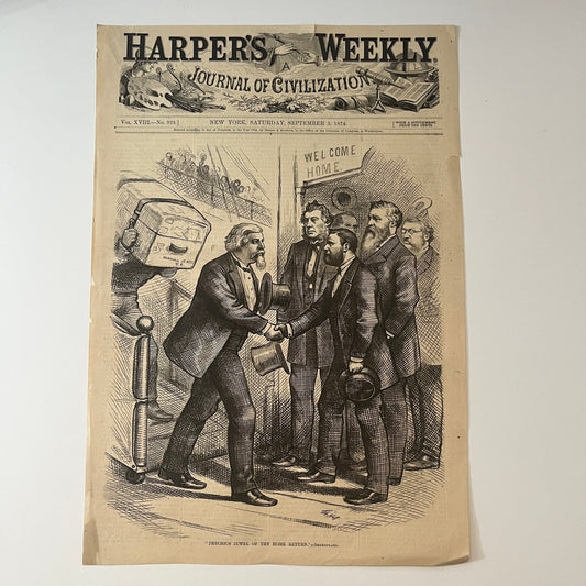 Harper's Weekly Marshall Jewell Return Home COVER ONLY 1874 Sept 5 V1-7