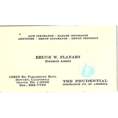 The Prudential Insurance Company Bruce W. Flanary Downey CA Business Card SB4-B3