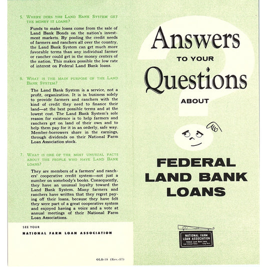 1957 Answers to Your Questions About Federal Land Bank Loans Brochure AG5-H6