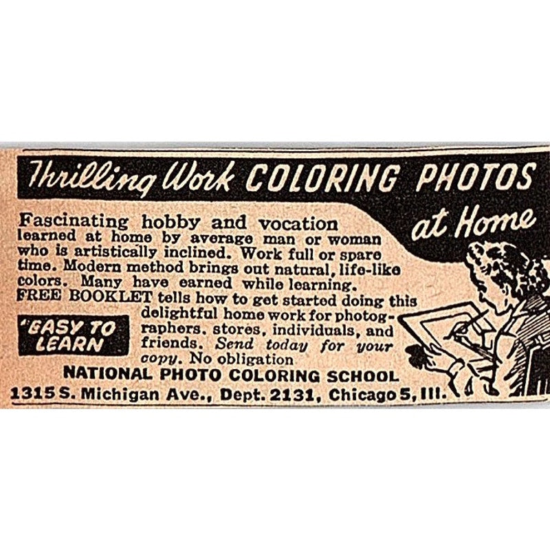 Color Photos at Home - National Photo Coloring School Chicago 1948 Ad AF8-S1