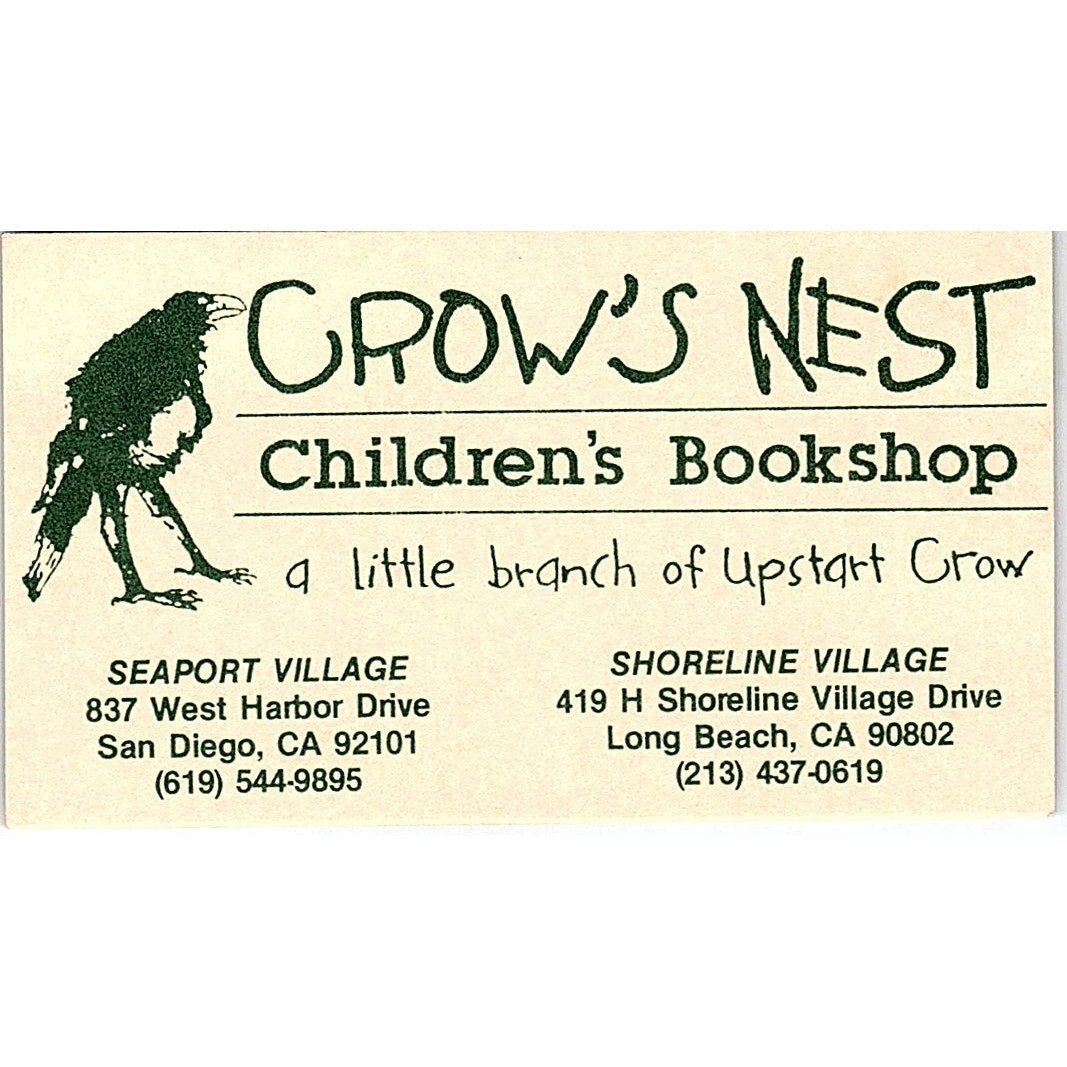 Crow's Nest Children's Bookshop Long Beach Vintage Business Card SD9-B11
