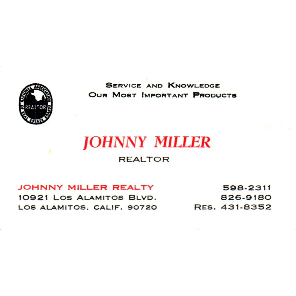 Johnny Miller Realty Los Alamitos CA Vintage Business Card SD8-B1