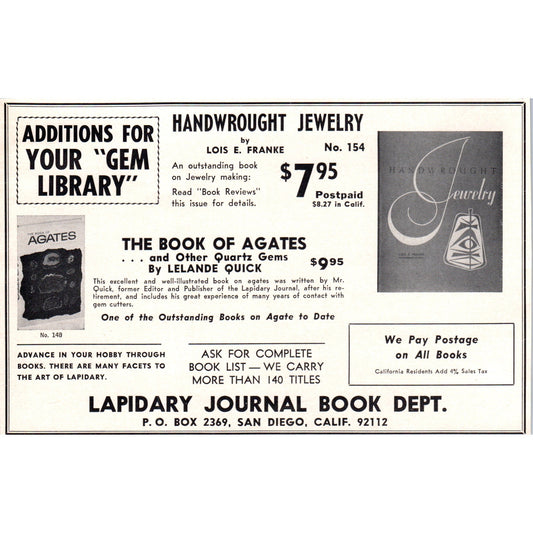 Lapidary Journal Book Dept. San Diego CA 1964 Magazine Ad AB6-LL1