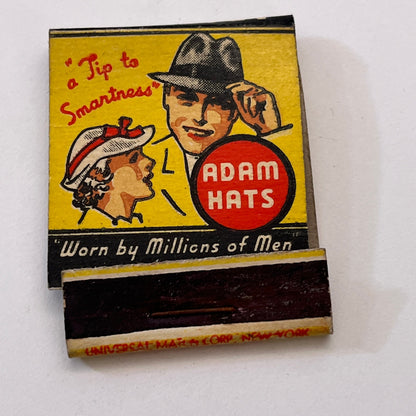 Adam Hats - A Tip to Smartness Vintage Matchbook Cover TB8-MB3-6