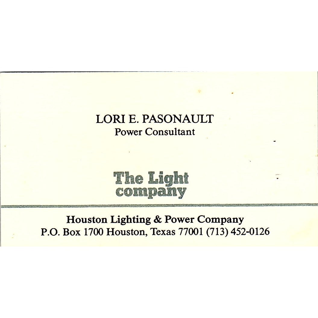 Lori E Pasonault The Light Company Houston Vintage Business Card SC9-B13