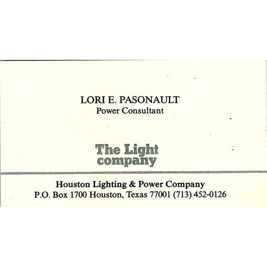 Lori E Pasonault The Light Company Houston Vintage Business Card SC9-B13
