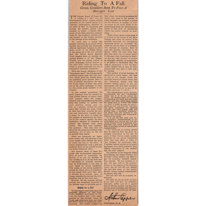 Grain Gamblers to Face Stronger Law Article 1922 Magazine Ad AF2-A5