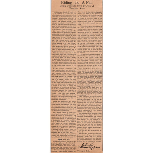 Grain Gamblers to Face Stronger Law Article 1922 Magazine Ad AF2-A5