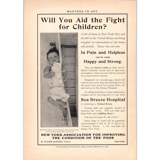 NY Assoc For Improving Condition of the Poor R. Fulton Cutting 1908 Ad AB8-MA13
