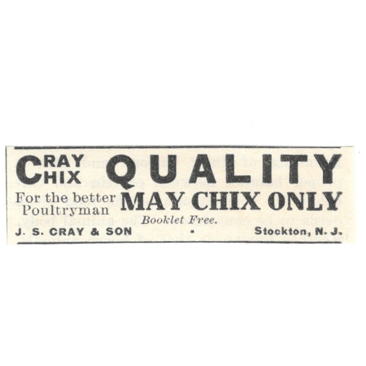 J.S. Cray & Son Chicks Stockton NJ 1924 Ad AG3-S8