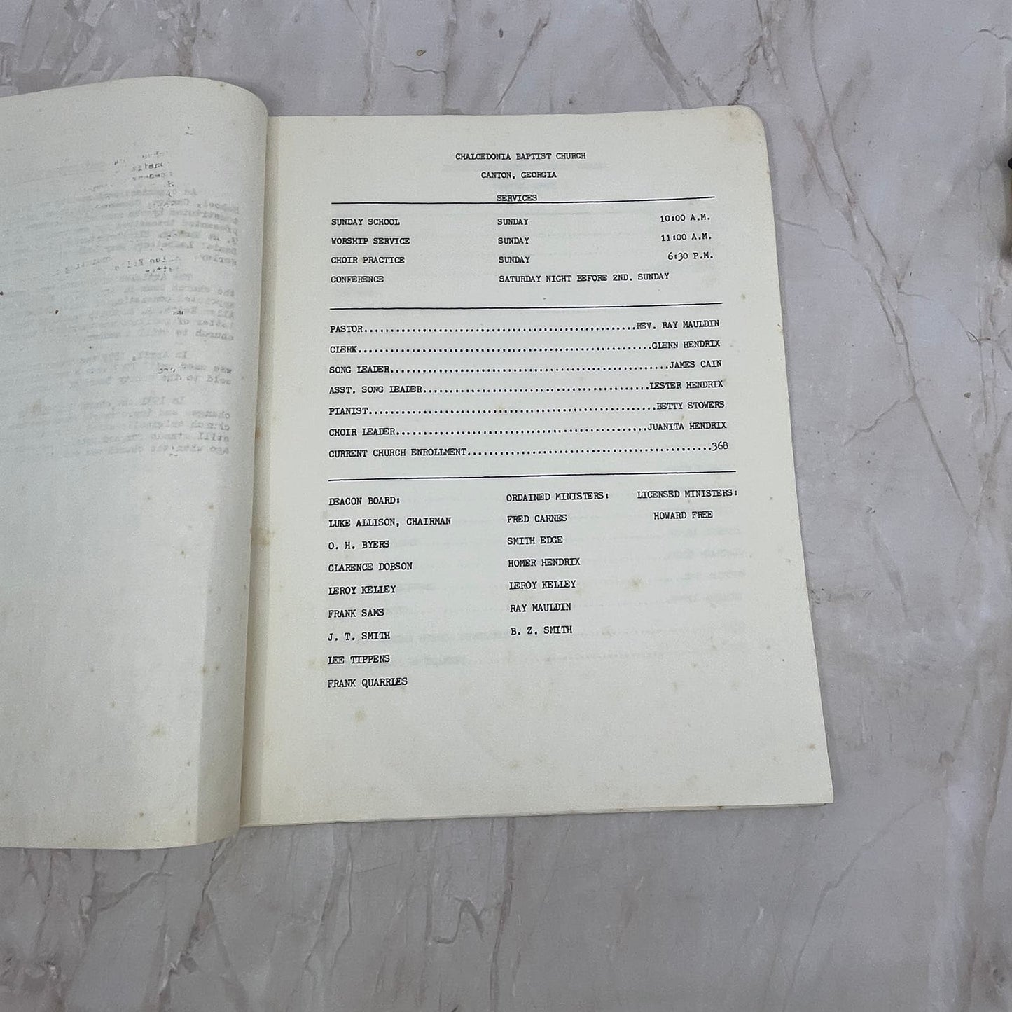 1975 Chalcedonia Baptist Church Annual Report Canton GA TG9-E1