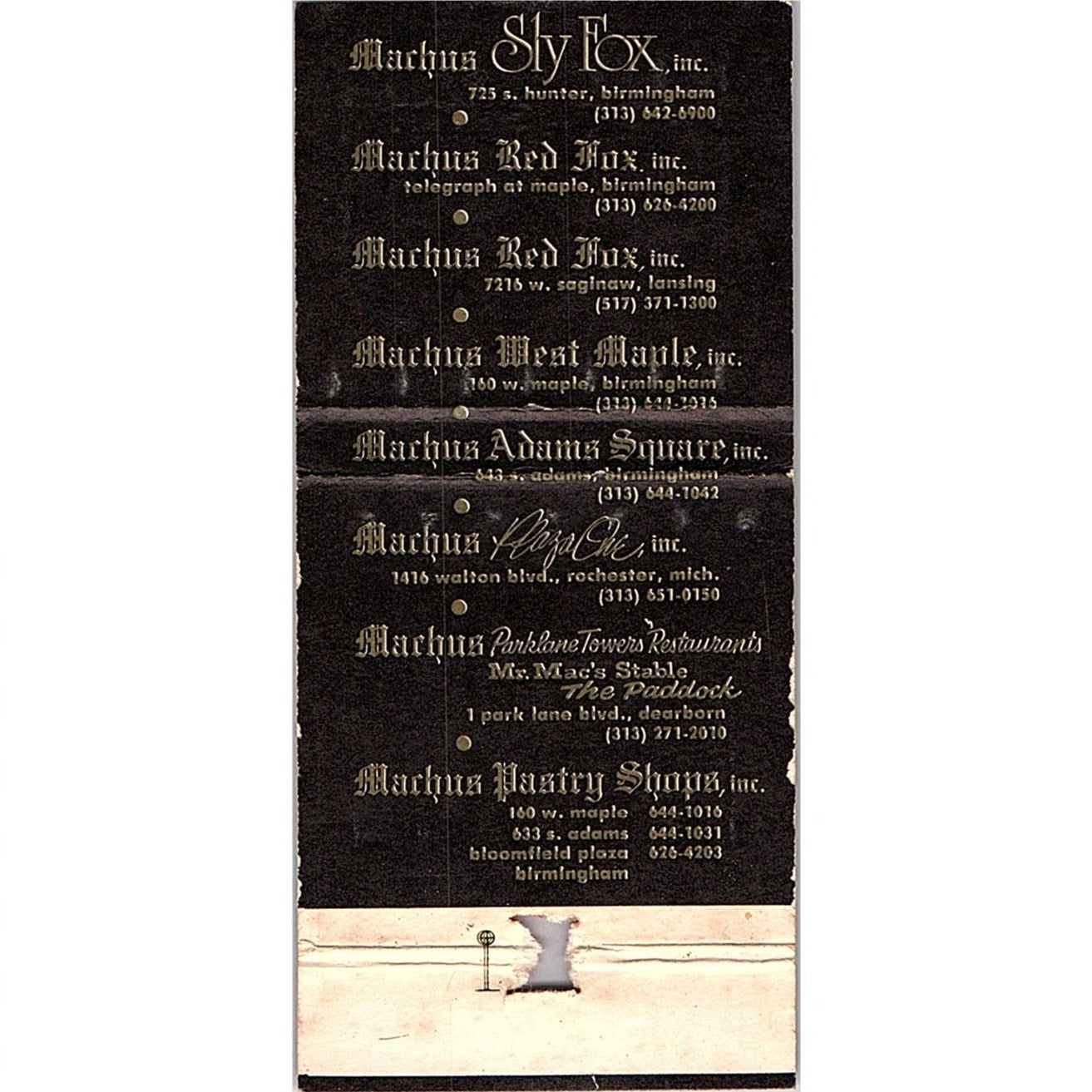 Machus Red Fox Saginaw Lansing MI Vintage Matchbook TB6-MB2-12