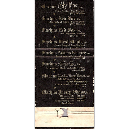 Machus Red Fox Saginaw Lansing MI Vintage Matchbook TB6-MB2-12