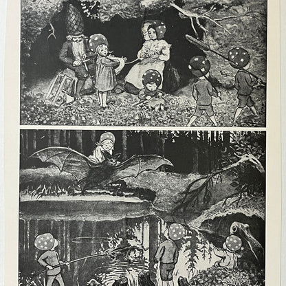 Vintage Children of the Forest by Elsa Beskow Black and White 6x7 Art Print V2